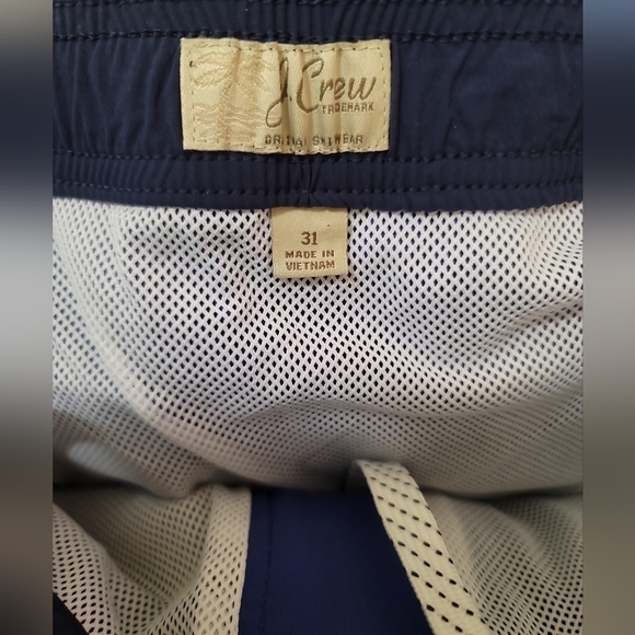 J. Crew Blue Swim Trunks 7" inseam Black Trim Button Zip Closure Pockets 31 - Picture 4 of 7
